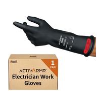 Ansell ActivArmr Electrician Work Gloves, Electrical Protection Class 0 (1000V), Insulating Natural Rubber Latex Gloves, Industrial Safety PPE, 14 Inches, Black, Size 2XL (1 Pair)