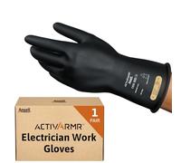 Ansell ActivArmr Electrician Work Gloves, Electrical Protection Class 0 (1000V), Insulating Natural Rubber Latex Gloves, Industrial Safety PPE, 14 Inches, Black, Size XL (1 Pair)