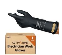 Ansell ActivArmr Electrician Work Gloves, Electrical Protection Class 00 (500V), Insulating Natural Rubber Latex Gloves, Industrial Safety PPE, 14 Inches, Black, Size L (1 Pair)
