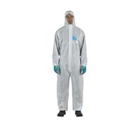 Ansell AlphaTec 1500 Model 111, Disposable Work Overall with Hood, Chemical Protection Type 5/6, Water Repellent Coverall Suit, Industrial Safety Workwear, Men Women, White, Size 3XL (1 Unit)