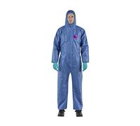 Ansell AlphaTec 1500 Model 138, Disposable Work Overall with Hood, Chemical Protection Type 5/6, Water Repellent Coverall Suit, Industrial Safety Workwear, Men Women, Blue, Size L (1 Unit)