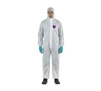 Ansell AlphaTec 1500 Model 138, Disposable Work Overall with Hood, Chemical Protection Type 5/6, Water Repellent Coverall Suit, Industrial Safety Workwear, Men Women, White, Size S (1 Unit)