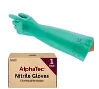 Ansell AlphaTec 37-185 Chemical-Resistant Nitrile Gloves, Liquid and Splash Protection, Food-Handling, Silicone and Latex-Free Work Glove, Waterproof, Reusable, Green, Size M (1 Pair)