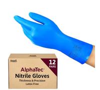 Ansell AlphaTec 37-310, Multipurpose Nitrile Gloves, Reusable Kitchen Gloves, Latex Free Gloves with Chemical Protection, Cooking and Cleaning Gloves, Blue Nitrile Gloves Medium, 12 Pairs