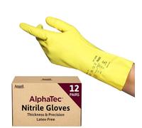 Ansell AlphaTec 37-320 Multipurpose Nitrile Gloves with Long Cuff, Chemical Protection and Food Safety, Reusable Kitchen Gloves, Household Cleaning and Dishwashing, Yellow, Size S (12 Pairs)