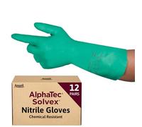Ansell AlphaTec 37-675, Chemical Resistant Nitrile Gloves, Versatile Waterproof Work Gloves, Food & Cleaning Gloves with Superior Grip, Latex Free, Green, Small, 12 Pairs