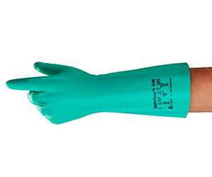 Ansell AlphaTec 37-695 Chemical-Resistant Nitrile Gloves, Gauntlets for Industrial, Chemical and Food-Handling Work, Reusable Gloves, Industrial PPE, Men Women, Green, Size XL (12 Pairs)