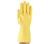 Ansell AlphaTec 87-063 Multi-Purpose Work Gloves, Chemical Resistant, Picot Pattern Excellent Grip, Long Cuff, Industrial PPE, Safety Glove in Latex, Reusable, Yellow, Size M (12 Pairs)