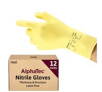 Ansell AlphaTec 87-086 Multipurpose Latex Gloves with Long Cuff, Chemical Protection and Food Safety, Reusable Kitchen Gloves, Household Cleaning and Dishwashing, Yellow, Size S (12 Pairs)