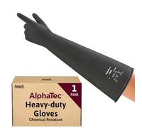 Ansell AlphaTec 87-108 Chemical Resistant Gloves in Latex with Long Cuff (61cm/24in), Heavy Duty Protection against Acids and Solvents, Reusable Rubber Latex Gloves, Black, Size XL (1 Pair)