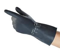 Ansell AlphaTec 87-118 Chemical Resistant Gloves in Latex, Heavy Duty Protection against Splash, Acids and Solvents, Reusable Rubber Latex Gloves, Cotton Flocked, Black, Size S (12 Pairs)