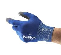 Ansell HyFlex 11-618 Thin Work Gloves, Stretch Fit Nylon Liner with Abrasion Resistant PU Coating, Industrial Safety Gloves for Precision Handling, DIY and Mechanics, Blue, Size M (1 Pair)