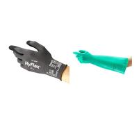 Ansell HyFlex 11-840 Professional Work Gloves, Multipurpose Protection Gloves, Black, Size M (3 Pairs) + Ansell AlphaTec 37-185 Chemical-Resistant Nitrile Gloves, Food-Handling, Green, Size M (1 Pair)