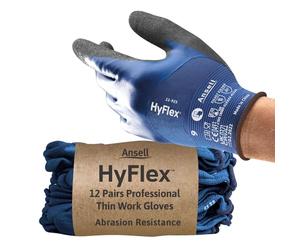 Ansell HyFlex 11-925 Professional Work Gloves, Waterproof and Oil-Resistant Nitrile Coating, Multipurpose Protection, Mechanical and Industrial Safety, Blue, Size L (12 Pairs)