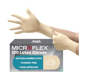 Ansell MicroFlex 63-864, Disposable Gloves with Textured Fingertips, Industrial Safe Latex Gloves, Powder Free Certified Food Gloves, Multipurpose Work Gloves, White Latex Gloves Large, 100 Gloves