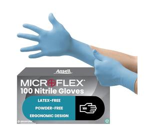 Ansell Microflex 92-134 Disposable Gloves in Nitrile, Latex and Powder-Free, Food Certified, Chemical and Mechanical Protection, Multipurpose Professional Gloves, Blue, Size 8 (M) (100 pieces)