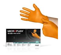 Ansell MicroFlex 93-256 Nitrile Disposable Gloves for Mechanics, Food Handling, Multipurpose, Orange Size S (100 Pieces)