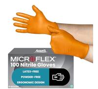 Ansell MicroFlex 93-256 Nitrile Disposable Gloves for Mechanics, Food Handling, Multipurpose, Orange Size M (100 Pieces)