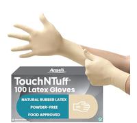 Ansell TouchNTuff Disposable Latex Gloves with Textured Fingertips, Powder-Free and Food Certified, Multipurpose Professional, Industrial Safety, White, Size M (100 Gloves)