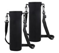 Anseom 2 Pcs Water Bottle Carrier Bag, 8 × 25 cm 1500ml Neoprene Water Bottle Holder, Water Bottle Carrier with Shoulder Strap Water Bottle with Strap for Hiking Walking Trekking (Black)