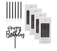 Anseom 24pcs Birthday Candles Party Candles Black Cake Decorations Long Thin Cupcake Candle Happy Birthday Cake Candle for Girls Boys Men Women Party Wedding Decoration,10cm