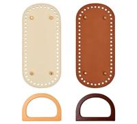 Anseom 2Pcs Crochet Bag Bottom with Wooden Bag Handle 22x10cm PU Leather Bag Bottom with Holes Hand-Woven Bag Base for Bag Making Handbag DIY Bottom Pad