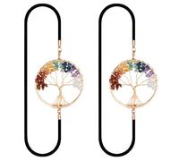 Anseom 2Pcs Tree of Life Elastic Bookmarks, Chakra Crystals Healing Bookmark, Vintage Metal Bookmarks for Women Men Children, Unique Crystal Bookmark for All Books Diary
