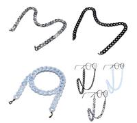 Anseom 3 PCS Glasses Chains, Black Adjustable Spectacles Chains Around Neck Grey Acrylic Anti Lost Eyeglasses Cord Two-tone Blue Sunglasses Chain with Skid Ear Hooks for Women Girls Men Sports