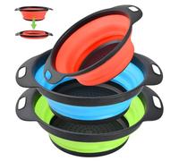 Anseom 3 Pieces Collapsible Colander Set, Collapsible Kitchen Colander Kitchen Foldable Silicone Filter Silicone Pasta with Plastic Handles for Draining Pasta Vegetables Fruits