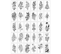 Anseom 30 Sheets Temporary Tattoos Stickers Black Flowers Fake Tattoos Sexy Waterproof Fake Tattoo Stickers Rose Flower Temporary Tattoos Neck Arm Thigh Flower Tattoo Sticker for Women Girls