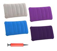 Anseom 4 Pcs Inflatable Pillows for Camping and Travel Ultralight Compact Portable Pillow Cushion Flocked Fabric Air Pillow for Desk Rest Soft Blow Up Pillows Set with Inflator