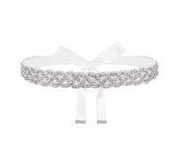 Anseom Bridal Belt Wedding Sash with Rhinestones White Crystal Waist Belts for Women, Ribbon Waist Sash for Bridesmaid, Party, Prom