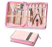 Anseom Manicure Set, 26-Piece Professional Nail Clippers Kit, Stainless Steel Tool Set for Nail Care, Pedicure Set, Foot Care, Nail Set for Cuticle Cleaning, Zip Pockets (Rose)