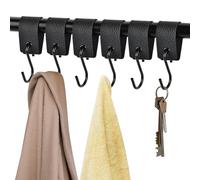 Anseom S Hooks with Leather Loop, 6 Pcs Multifunctional Leather S-Hook Black Hooks for Hanging Coats, S-Shaped Camping Hook for Clothes Rail Wardrobe Kitchen Bathroom