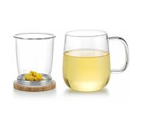 Anseom Tea Glass with Lid and Strainer 500 ml, All-in-One Tea Glasses with Handle, Borosilicate Glass Drinking Glasses, Heat Resistant Tea Cup for Loose Leaf Tea, Coffee, Drinks