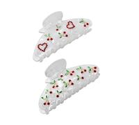 Anseom Women Cherry Hair Clips Rhinestone Hair Claws, White Hair Claws Acrylic hair clips, Cute Heart hair Claw Medium Hair Clips Accessory for Women Girls (9cm)