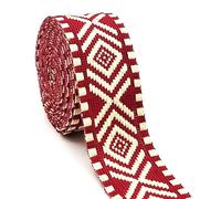 AnseTendance Cotton Strap 38 mm Roll of 10 m Bi-Colour Ethnic Geometric Diamond Pattern for Bags Sewing Shoulder Strap Haberdashery Creative Supply Sold by the Metre Black and White (Burgundy)