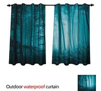 Anshesix Mystic Outdoor Ultraviolet Protective Curtains Magic Foggy Dark Forest Foliage Landscape Countryside Fantastic Monochromic Art Print W55 x L45(140cm x 115cm)