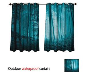Anshesix Mystic Outdoor Ultraviolet Protective Curtains Magic Foggy Dark Forest Foliage Landscape Countryside Fantastic Monochromic Art Print W55 x L45(140cm x 115cm)