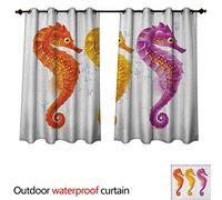 Anshesix Nautical Outdoor Curtains for Patio Sheer Seahorse in Marine Tones Aquatic Exotic Sea Ocean Underwater W120 x L72(305cm x 183cm)