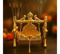 Anshika International Beautiful Metal Laddu Gopal Jhula/Bal Gopal/Kanha/Janmashtami Krishna Swing for Home Temple Mandir Puja Decor (15x8x13 CM)