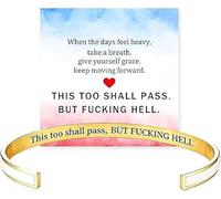 Anshka This Too Shall Pass Mantra Cuff Bracelet, But Fucking Hell Engarved Motivational Bangle Bracelet, Hidden Message Encouragement Jewelry Gifts for Women (White Gold)
