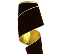 anshome Christmas Brown Velvet Wired Edge Ribbons, 4'' x10 Yards Vintage Brown Solid Gift Wrapping Ribbons Gold Edged Xmas Fabric Ribbon for New Year Wedding Garlands Wreaths DIY Crafts