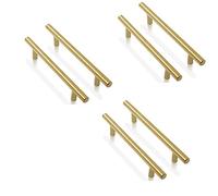 ANSIEDIO 6 Pack Gold Cabinet Handles 128mm - Kitchen Cupboard T Bar Pulls for Bathroom, Wardrobe - Stainless Steel