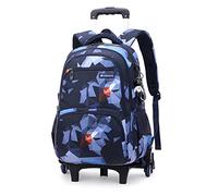 ANSIEDIO Laptop Backpack with Wheels, Waterproof Backpack Rolling Rucksack Trolley School Bag for Boys Grils, Wheeled Travel Bag Schoolbag Backpacks for School/Outdoor/Travel (Blue Geometric)