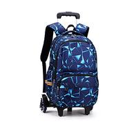 ANSIEDIO Primary Junior High University School Bag Bookbag Backpack with Six Wheels for Boys Girls (Blue Geometry, 35L)