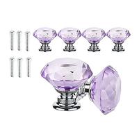 ANSIEDIO Purple Crystal Drawer Knobs - 6 PCS 30MM Glass Drawer Handles Crystal Cupboard Knobs Diamond Pulls with Screws for Kitchen Office Chest Cabinet Drawer