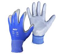 ANSIO 10 Pairs, Large Size PU Coated Nylon Non Slipy Safety Work Gloves Handling Gloves with secure Grip Blue/Grey Gloves (Pack of 10 Pairs) Size 9