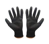 ANSIO 5 Pairs, Medium Size PU Coated Nylon Non Slipy Safety Work Gloves Handling Gloves with secure Grip Black Gloves (Pack of 5 Pairs) Size 8
