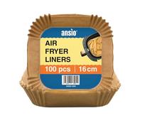 ANSIO Air Fryer Paper Liners - 100 PCS Square Disposable Liners, 16cm x 16cm x 4.5cm Inner Fit for COSORI, Ninja, Tower Air Fryers - Pack of 100